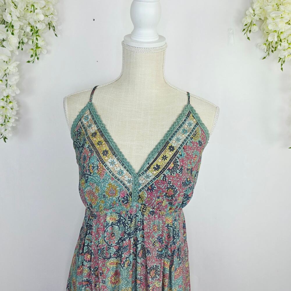 fab’rik Maxi Dress Large Mint Paisley Boho Tassel Tie Cottage Festival Whimsical - Picture 5 of 12